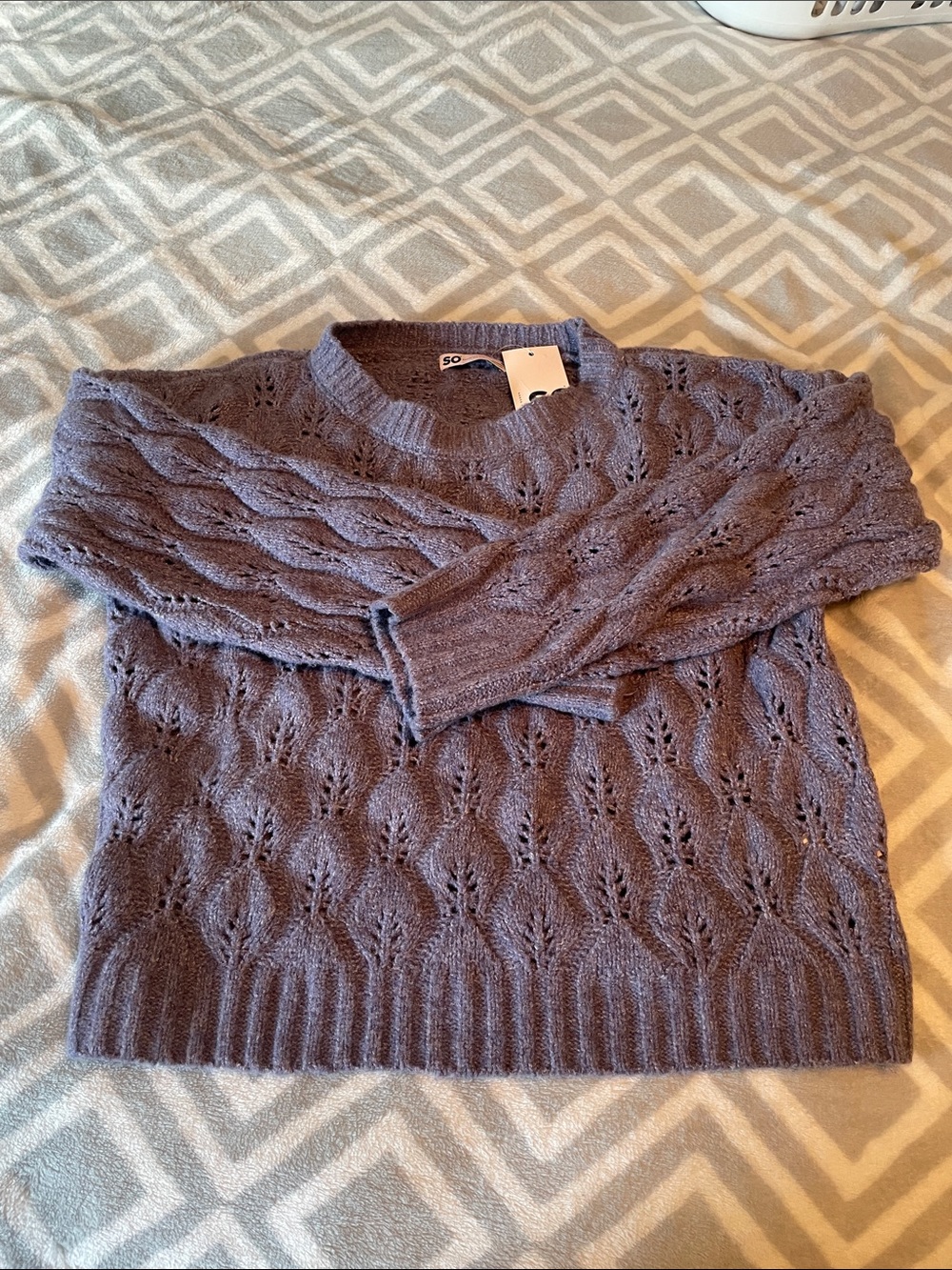 Juniors Cable Knit Crewneck Sweater - Lavender